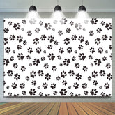 Lofaris Paw Prints Themed Black White Kids Birthday Backdrop
